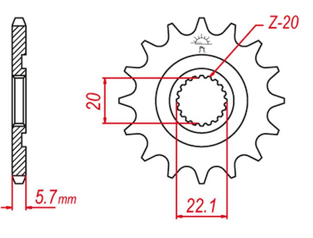Zębatka przednia 2103 14 gas gas ec 250/300/450f `11-15, yamaha yz 125, wr 250, yz250f `01-'21, wr 250f '10-'14 (e250-13 (+1) (jtf1590.14)