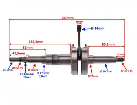 Oryginalny wał korbowy do skuterów TGB 50cm 2T