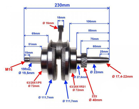 Wał korbowy ATV 250 STXE chłodzonych powietrzem