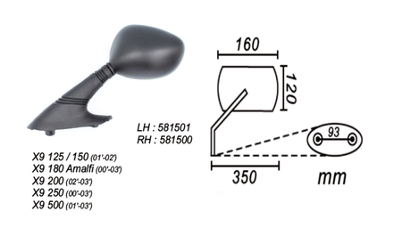 Lusterko Lewe Piaggio X9 125/150/180/200/250/500 2001-2003 Power Force