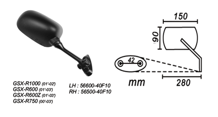 Lusterko Prawe Suzuki Gsx-R 600/750/1000 2000-2003 Power Force