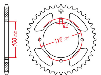 Zębatka tylna aluminiowa kolor czarny 467 51 kawasaki kx 80 '98-'00, kx 85 '01-'20, kx 100 '00-'21 (jtr461.51) (łańc. 420)