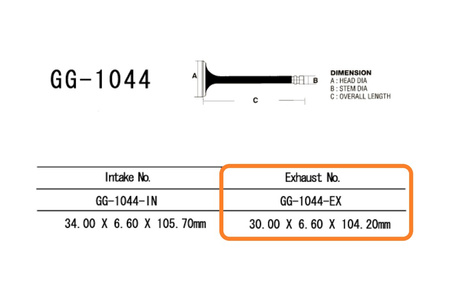 zawór wydechowy honda xl 600r '85-'87 (30,0x6,6x104,2 mm) (oem: 14721-mg2-790) (1szt.) (made in japan)