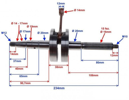 Wał korbowy do skutera 2T Longija Lj50Qt-K
