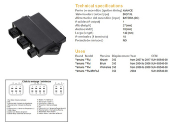 Dze moduł zapłonu cdi yamaha yfm 350 grizzly 07-13, bruin 04-06, wolverine 06-09 (5uh-85540-00)