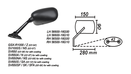 Lusterko Lewe Suzuki Sv 650/1000 2003-10 Gsx-R1000/Z 03-04 Power Force