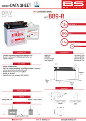 Bs akumulator bb9-b (yb9-b) (12n9-4b-1) 12v 9ah 135x75x139 obsługowy - elektrolit osobno (115a) (6) ue2019/1148