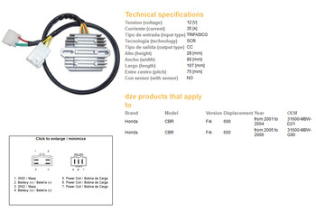 Dze regulator napięcia honda cbr 600f 4 i '01-'06 (35a) (31600-mbw-d21) (esr431) (sh678pa)