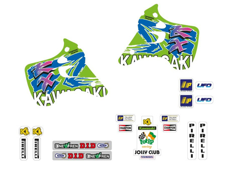 Komplet naklejek (oklein) kawasaki kx 125/250 '92-'93, replica team kawasaki '93 kolor zielony/ niebieski