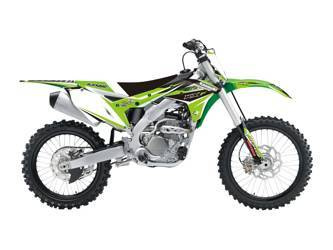 Komplet naklejek (oklein) + pokrowiec/poszycie na siedzenie kawasaki kxf 250 '17-'20, dream 4 kolor zielony/czarny