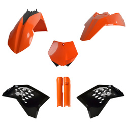 KOMPLET PLASTIKÓW (FULL KIT) KTM SX/SX-F/XC-F '07-'10 W ZESTAWIE TABLICA PRZEDNIA (8664400001) I OSŁONY AMORTYZATORÓW (8399000002) KOLOR POMARAŃCZOWY