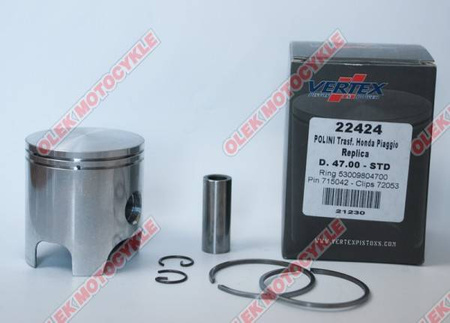 Vertex tłok polini, honda, piaggio 47,75mm sworzeń 12mm (pierścienie 53009804780 x 2 szt.)