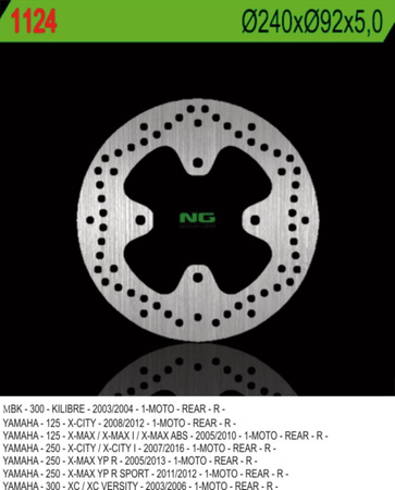 Tarcza hamulcowa tył yamaha x-city 125 08-12, 250 07-17, x-max 125/250 05-09 (240x92x5) (4x8,5mm)