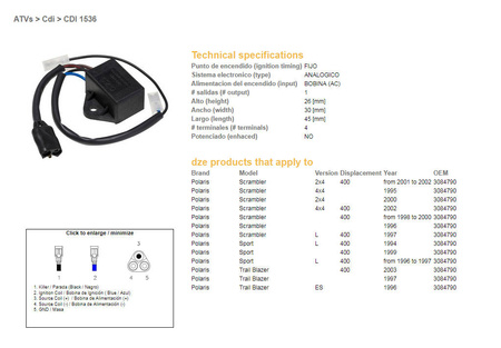Dze moduł zapłonu cdi polaris scrambler 400 95-02, sport 400, trail blazer 400