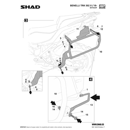 Stelaż do kufrów bocznych Shad 3P do Benelli TRK 502X