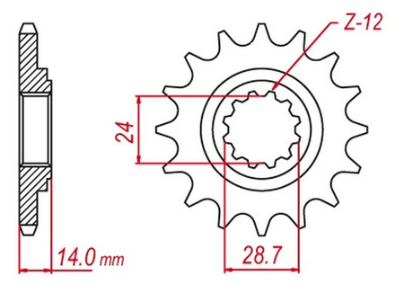 2023/01 zębatka przednia 2077 16 kawasaki gpz 1100 '95-'98, zr 1100 '97-'00, zx 1000 '95-'97, zrx 1200 '01-'08 (207716jt) (łańc. 530)