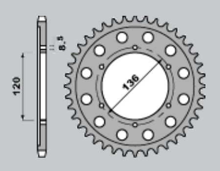 Zębatka tylna 4324 51 yamaha tzr 125 rr '96-'00, tzr 80r '96