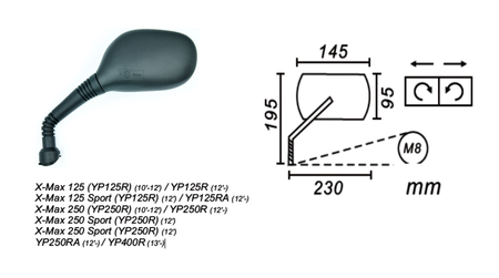 Lusterko Lewe Yamaha X-Max 125/250 2010-… Power Force