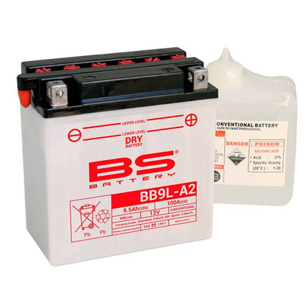 Bs 2022/02 akumulator bb9l-a2 (yb9l-a2) 12v 9ah 135x75x139 obsługowy - elektrolit osobno (100a) (4) ue2019/1148