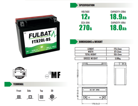 Akumulator Bezobsługowy Fulbat Ftx20l-Bs