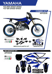 Komplet plastików plukomplet naklejek (oklein) yamaha yz 125/250 '22 w zestawie przednia tablica (ya04860) oraz osłony amortyzatorów (ya04814) apodikolor czarny