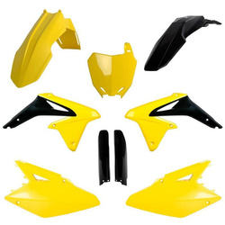 KOMPLET PLASTIKÓW (FULL KIT) SUZUKI RMZ 450 '08-'17 W ZESTAWIE TABLICA PRZEDNIA (8659300001) I OSŁONY AMORTYZARORÓW (8398300002) KOLOR ŻÓŁTY CZARNY OEM