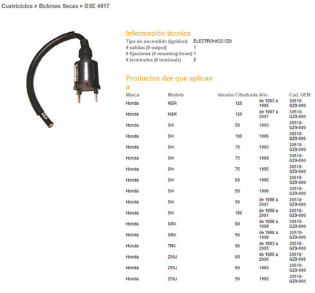 Dze cewka zapłonowa honda nsr125 93-01 (30510-gz9-000) trx90 '93-'05