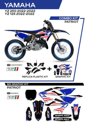 Komplet plastików plukomplet naklejek (oklein) yamaha yz 125/250 '22 w zestawie przednia tablica (ya04860) oraz osłony amortyzatorów (ya04814) patriot kolor czarny