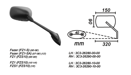 Lusterko prawe yamaha fazer fz1-s/fzs10 2006-2015 2002 power force