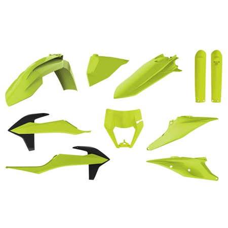 Komplet plastików ktm exc/exc-f tpi '20-'22 w zestawie osłona lampy (8668600004) i osłony amortyzatorów (8398600009) kolor żółty fluo yellow
