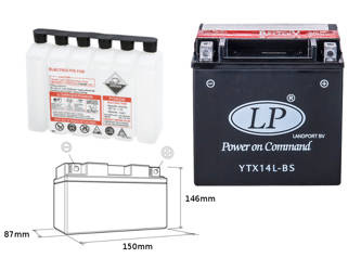 Landport akumulator ytx14l-bs 12v 12ah 152x88x147 (harley davidson 883/1200) bezobsługowy - elektrolit osobno (4) ue2019/1148