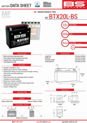 Bs akumulator btx20l-bs (ytx20l-bs) 12v 18ah 175x86x154 bezobsługowy - elektrolit osobno (270a) (2) ue2019/1148