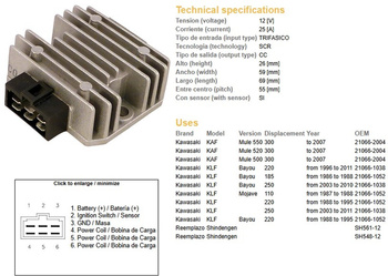 Dze regulator napięcia kawasaki klf110/185/220/250 bayou (oem-21066-1052)
