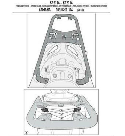 stelaż kufra centralnego yamaha d'elight 114 (13-15), mbk flipper 114 (13-14) ( bez płyty )