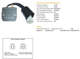 Dze regulator napięcia honda nt700v deauville 06-11 (31600-mew-921) mosfet (50a)