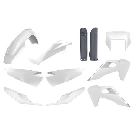 Komplet plastików husqvarna te/fe tpi '20-'23 w zestawie osłona lampy przedniej (8668700001) i osłony amortyzatorów (8398900006) kolor biało szary oem