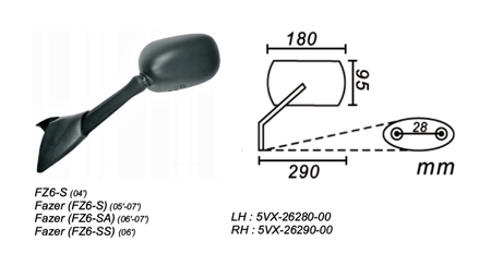 Lusterko Lewe Yamaha Fazer Fz6-S/Sa/Ss 2004-07 Power Force