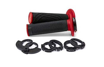 DOMINO MANETKI (GRIPY) OFF ROAD D-LOCK 2T / 4T (Z ADAPTERAMI ROLGAZU - KTM, HUSQVARNA, GASGAS, HONDA, KAWASAKI, SUZUKI, YAMAHA I INNE) KOLOR CZARNY/CZERWONY