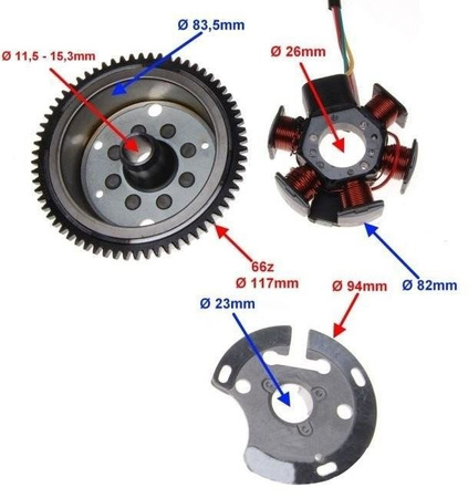 Stator z kołem magnesowym AM6 Yamaha DT Aprilia