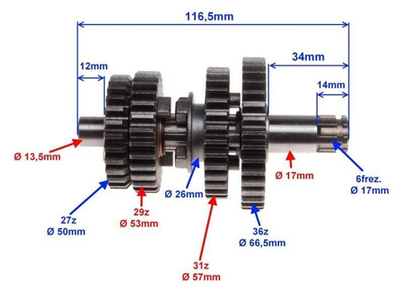 Wałek zdawczy skrzyni biegów 4T na łożysko igiełkowe
