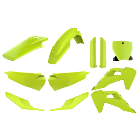 Komplet plastików husqvarna tc/fc tpi '19-'22 w zestawie tablica przednia (8666500003) i osłony amortyzatorów (8398900005) kolor żółty fluo
