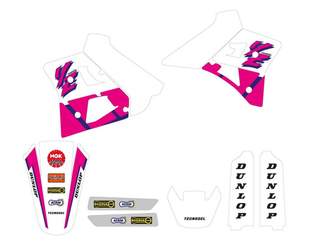 Komplet naklejek (oklein) yamaha yz 250 '90-'92, replica oem yamaha '92 kolor różowy/biały
