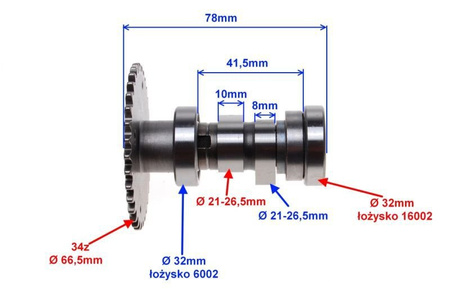 Wałek rozrządu skuter 125 silnik Gy6-125 Gy6-150