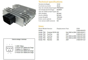 Dze regulator napięcia honda trx 400 fa, fga 04-07 (35a) (31600-hn7-003) (esr590)