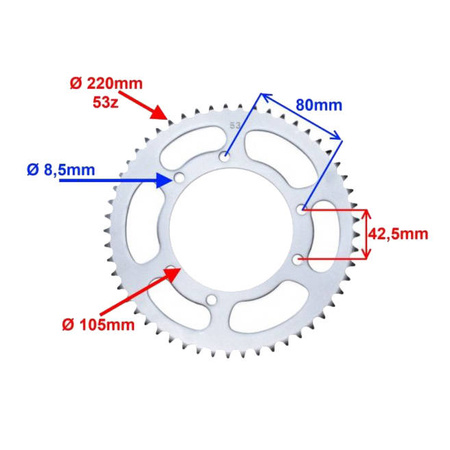 Zębatka tył 53Z 420H do Derbi Senda Wersja A