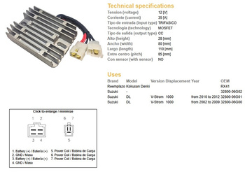 Dze regulator napięcia suzuki dl1000 v-storm '02-'12 12v 35a (32800-06g01, 32800-06g00) (esr539) (rx41)