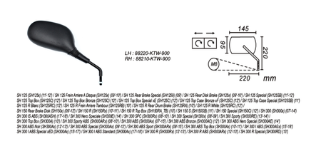 Lusterko Prawe Honda Sh 125/150/300 2008-2017 Power Force