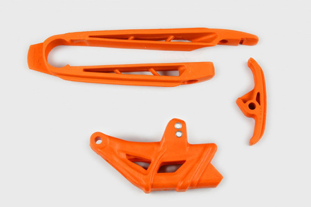 Komplet slizg + prowadnica łańcucha ktm sx 125/250, xs-f 250/450 '07-10, sx 144/150, exc 125/200/250/300, exc-f 450 '08-10, kolor pomarańczowy