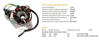 Uzwojenie alternatora stator honda xlr125 97-00, cg125 91-98 (oem-31120-kfc-901)
