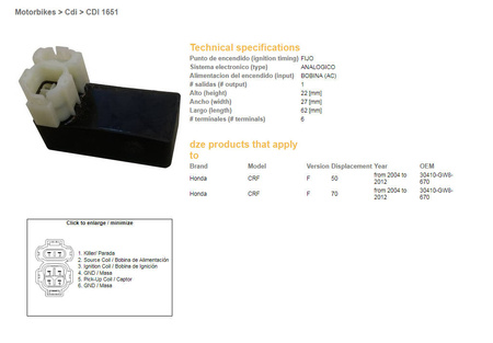 Dze moduł zapłonu cdi honda crf50/70f '04-'12 (30410-gw8-670)